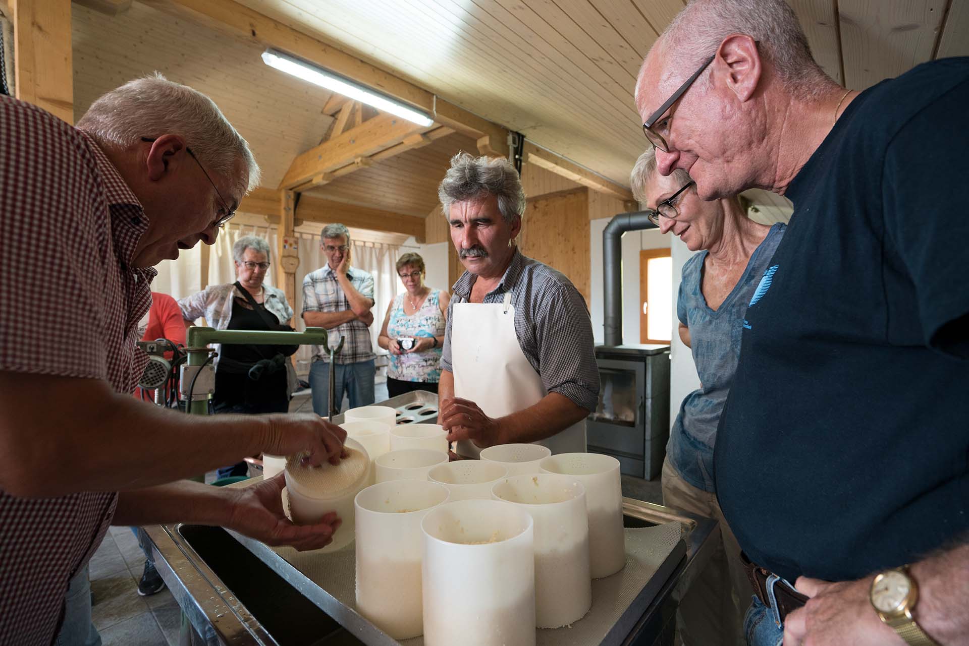 Käsen in der Gruppe auf der Alp Chäserenholz