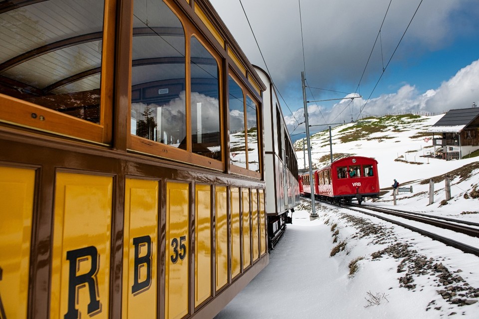 Der Vorstellwagen Nr. 35 auf dem Weg Richtung Kulm-Gipfel